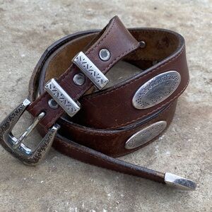 Brighton western leather belt horseshoe buckle silver details 36-42”